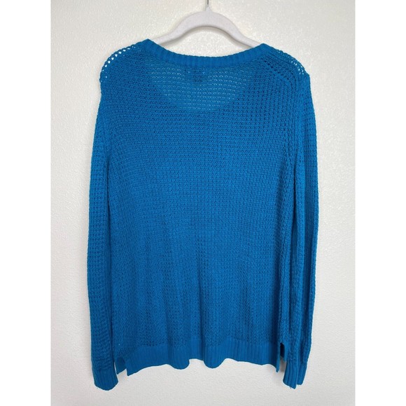A.N.A Large Sweater Blue Knit Ribbed Pullover Long Sleeve Scoop Neck Stretch - Picture 9 of 9